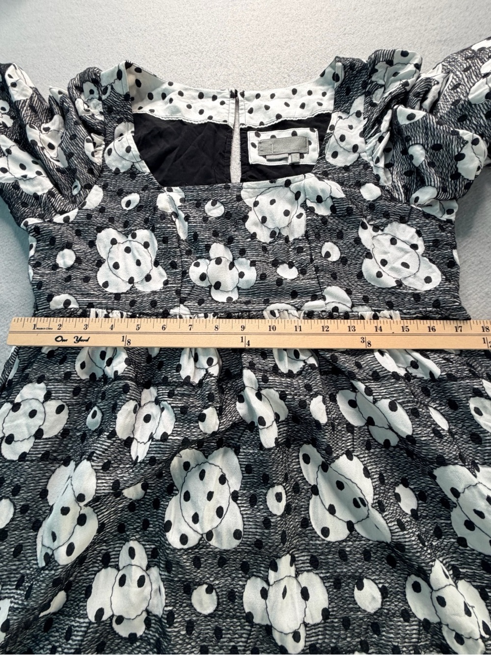 Anthropologie Jane Textured Babydoll Dress Womens Size 6 Embroidered Polka Dot - Picture 8 of 15